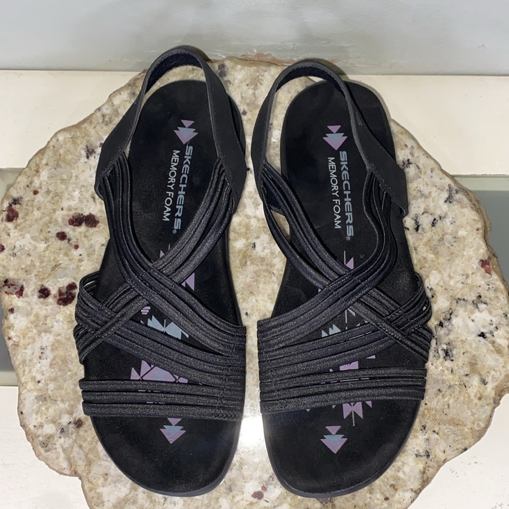 Skechers Reggae Slim Sunnyside Stretch Fit Woven Strap Black Sandals Women Sz 6 - Picture 7 of 16